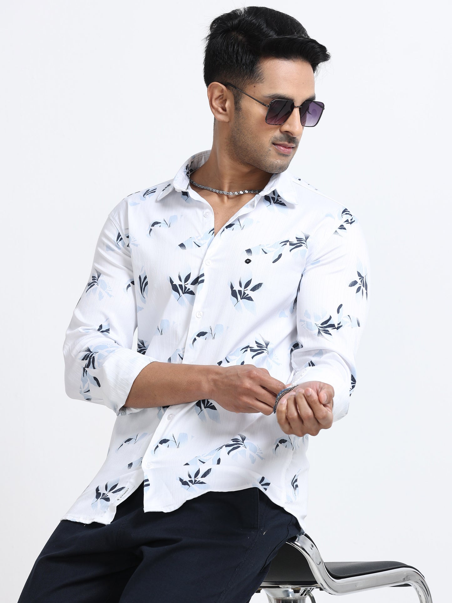 Satin Floral Print blue Shirt