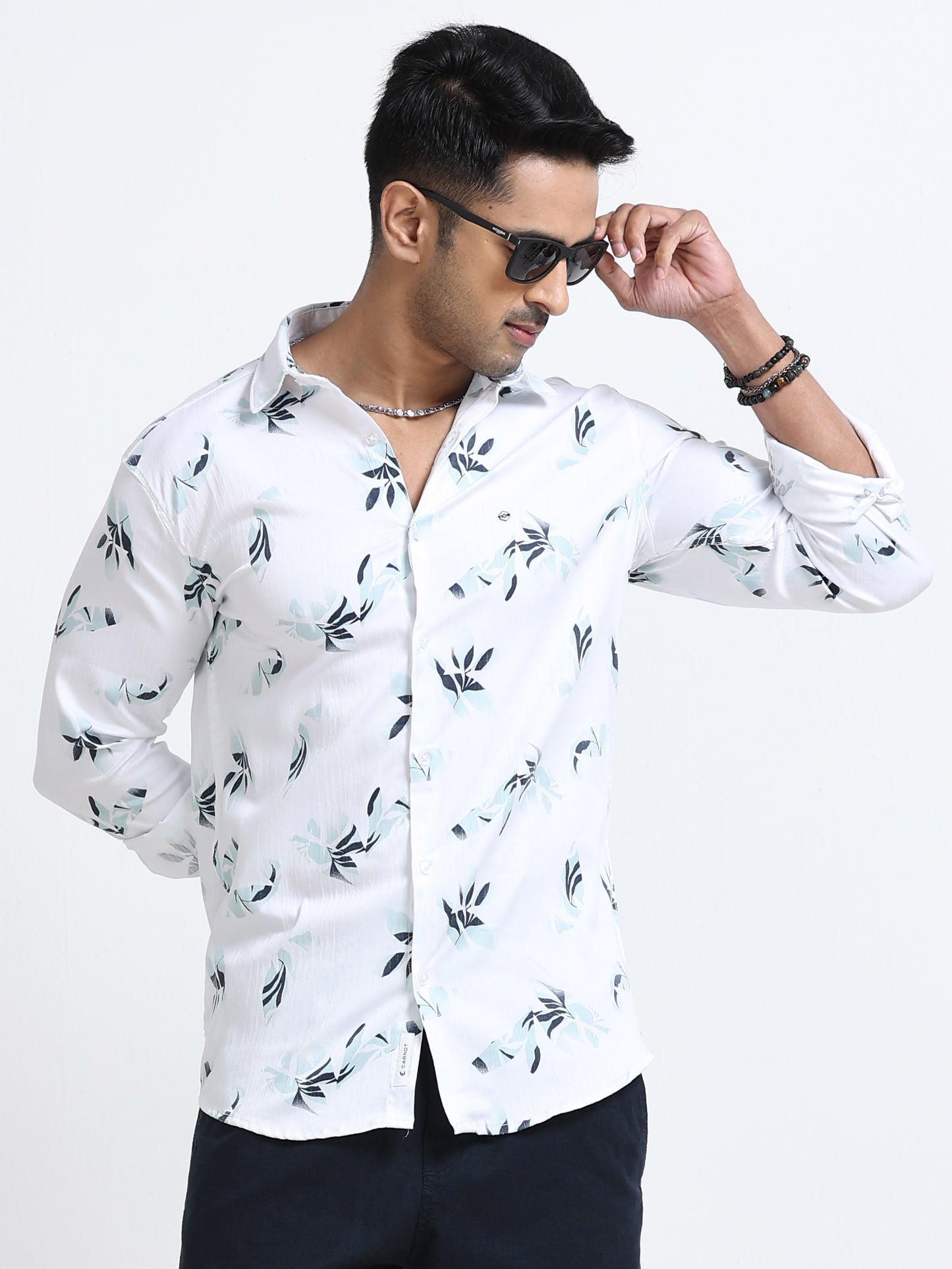 Satin Floral Print green Shirt