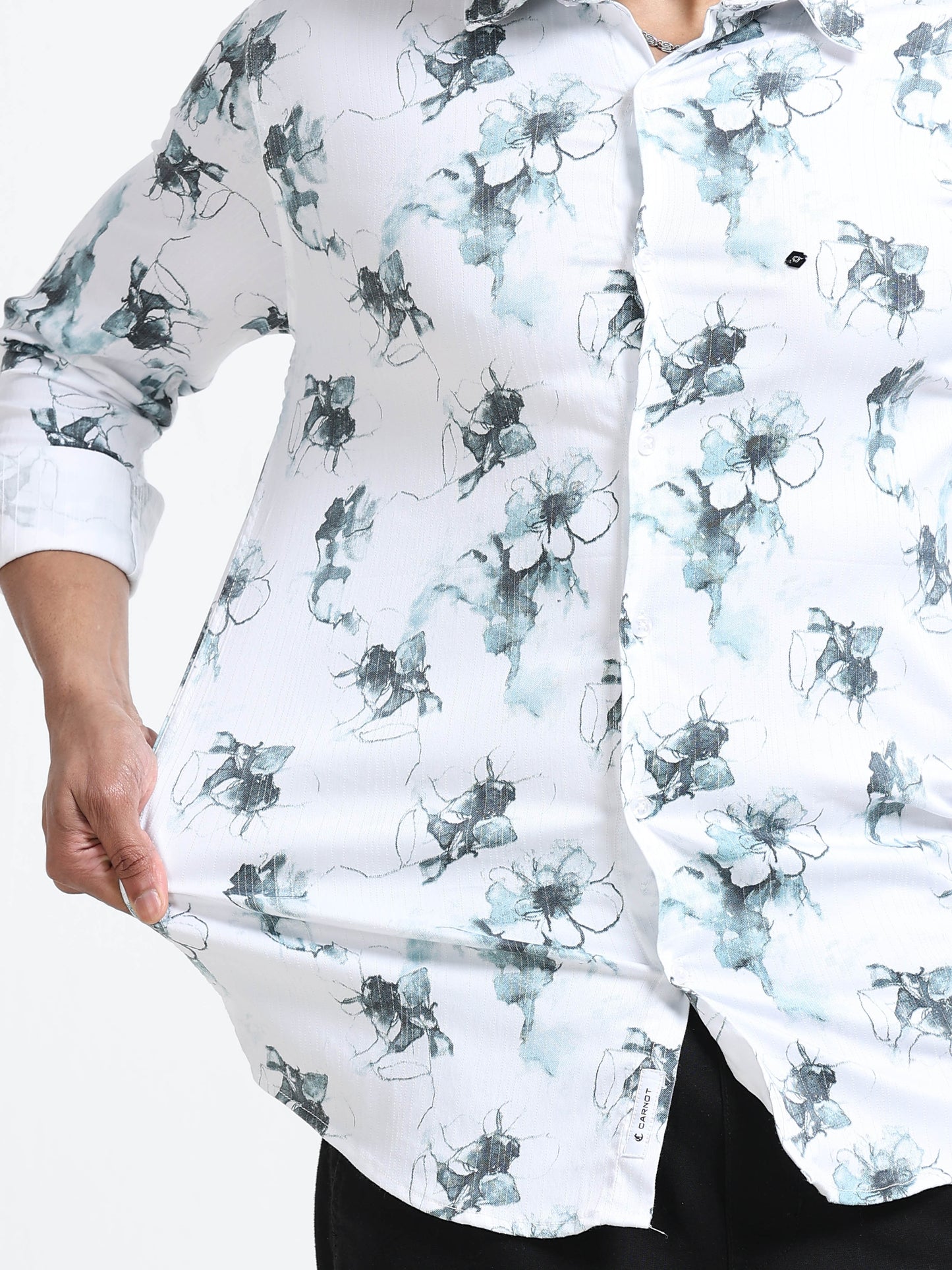 Satin Floral Print blue Shirt