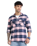 Twill Brushed Checks navy blue Shirt