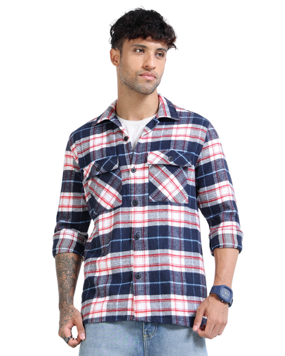 Twill Brushed Checks navy blue Shirt
