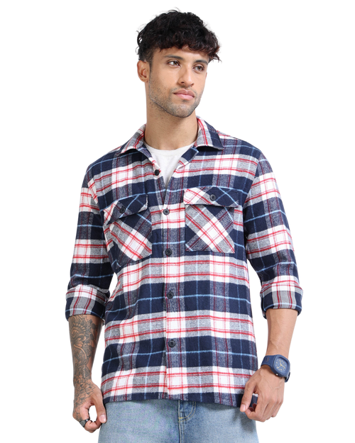 Twill Brushed Checks navy blue Shirt