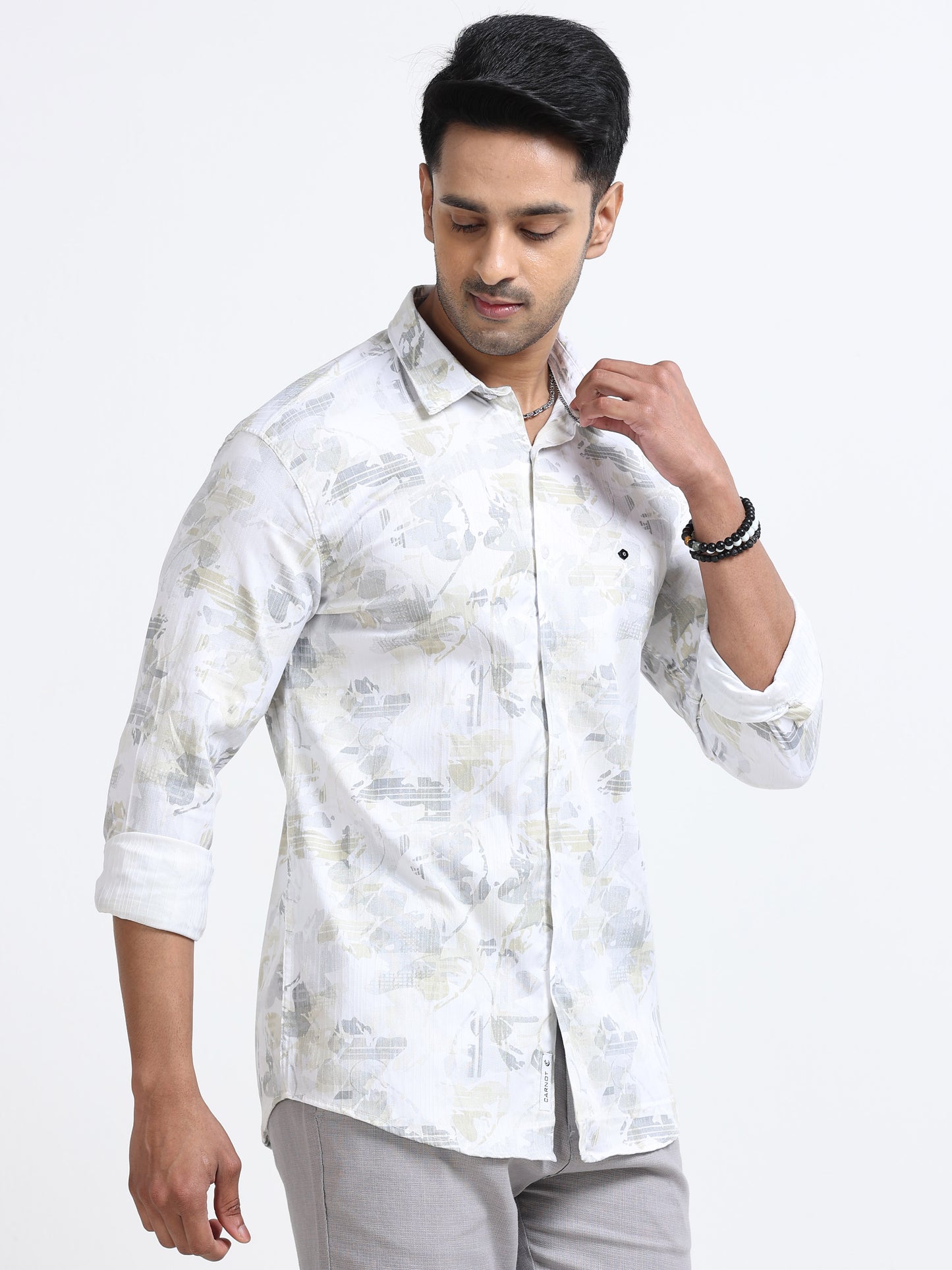 Satin Floral Print dark green Shirt