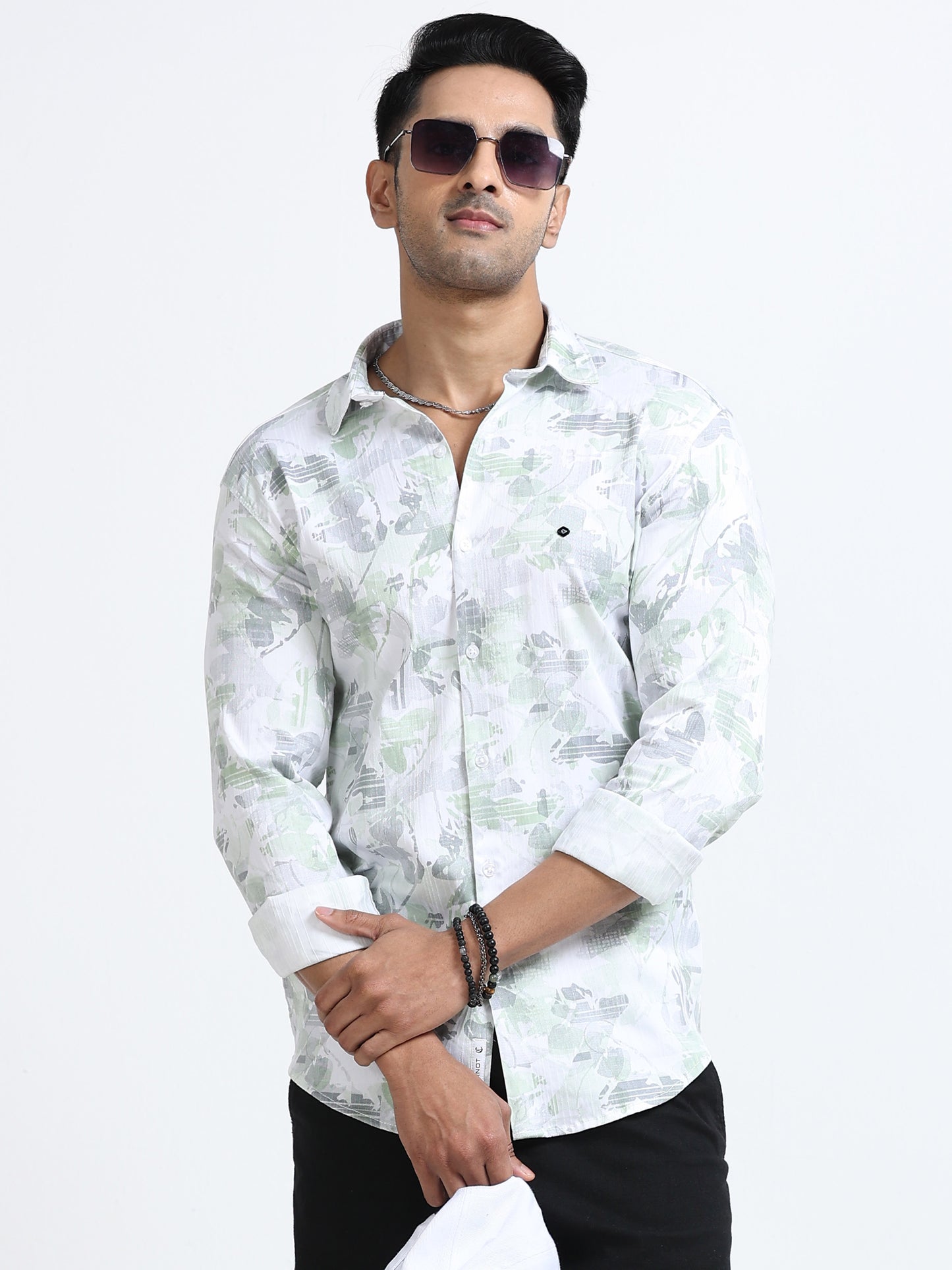 Satin Floral Print green Shirt