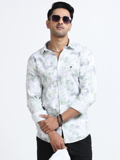 Satin Floral Print green Shirt