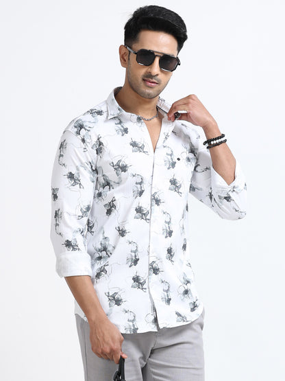 Satin Floral Print black Shirt