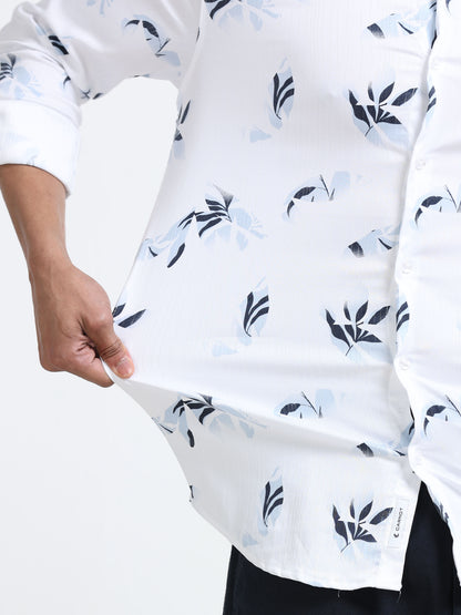 Satin Floral Print blue Shirt