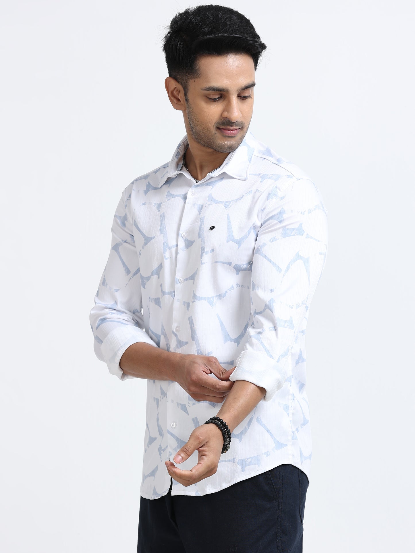 Satin Floral Print blue Shirt