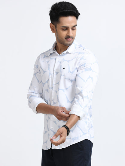 Satin Floral Print blue Shirt
