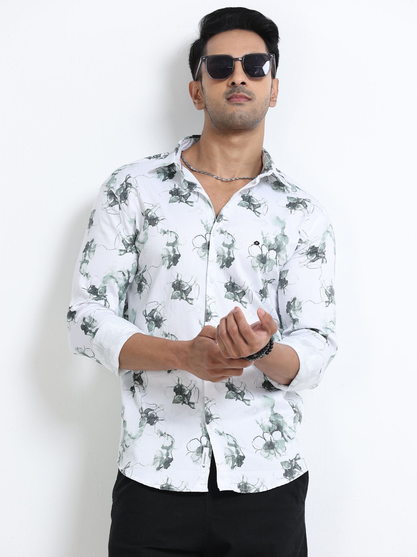 Satin Floral Print green Shirt