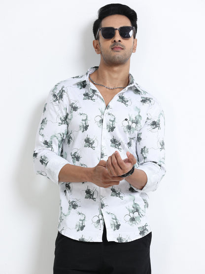 Satin Floral Print green Shirt