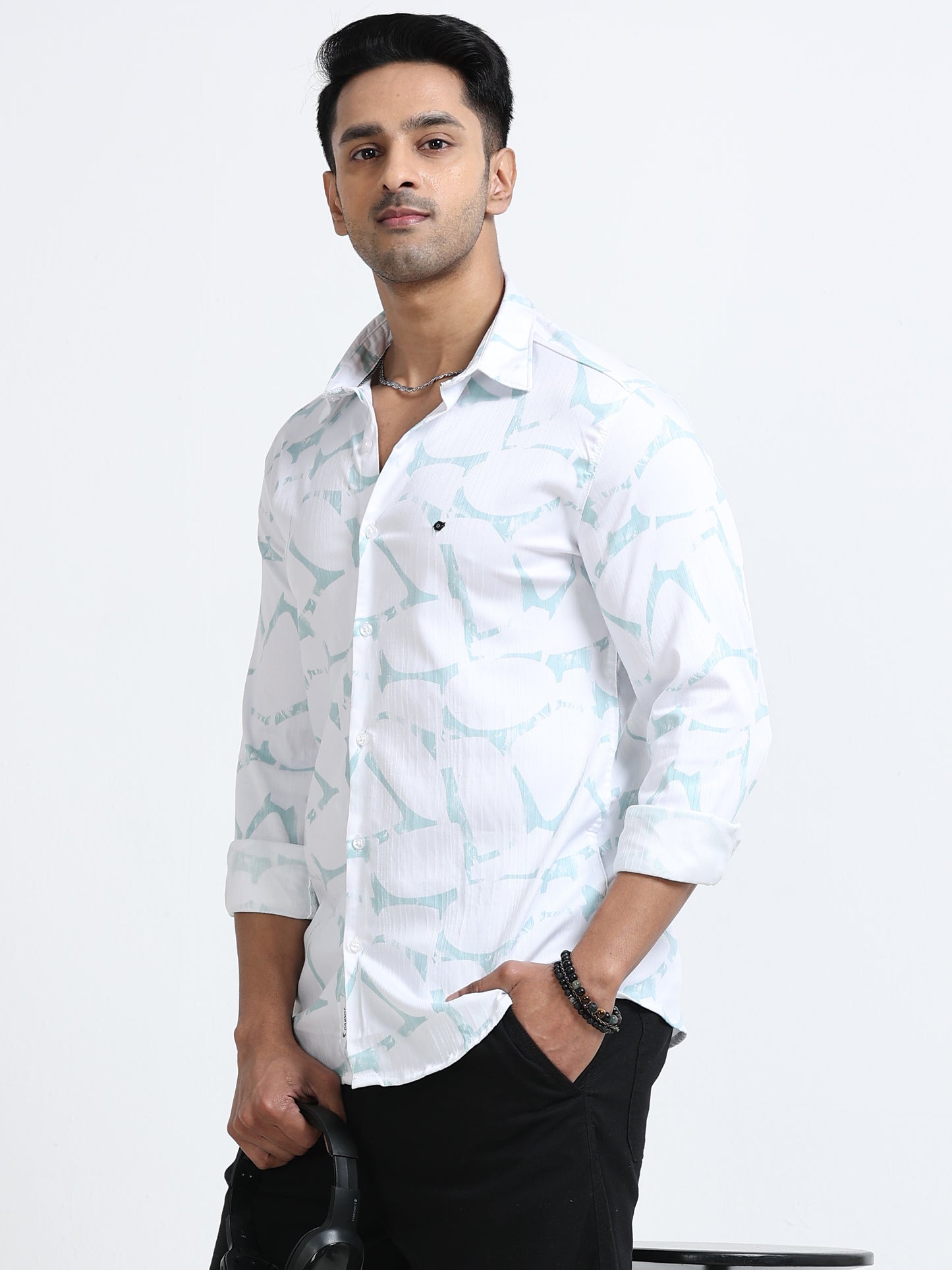 Satin Floral Print green Shirt