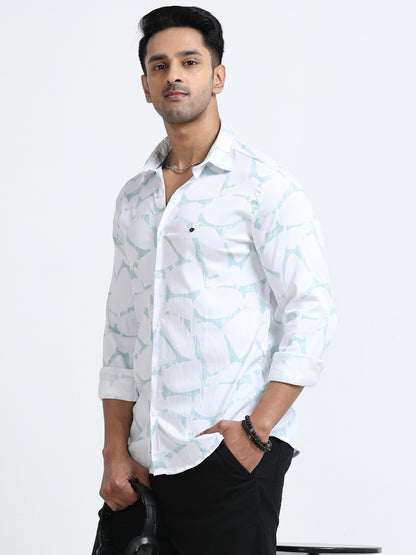Satin Floral Print green Shirt
