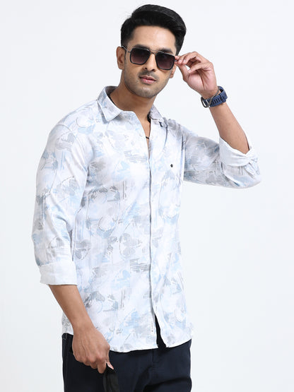 Satin Floral Print blue Shirt
