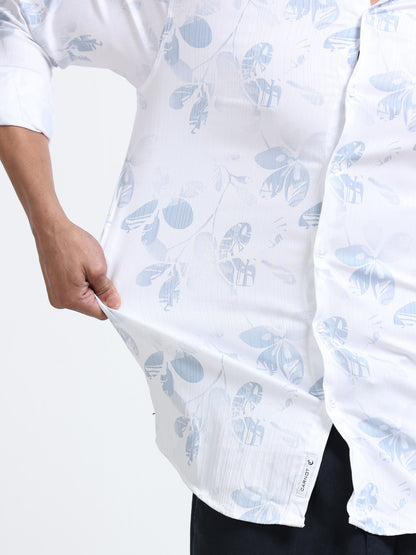 Satin Floral Print blue Shirt