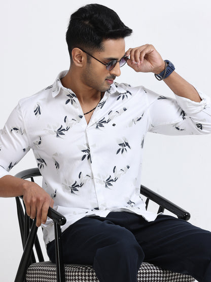 Satin Floral Print grey Shirt
