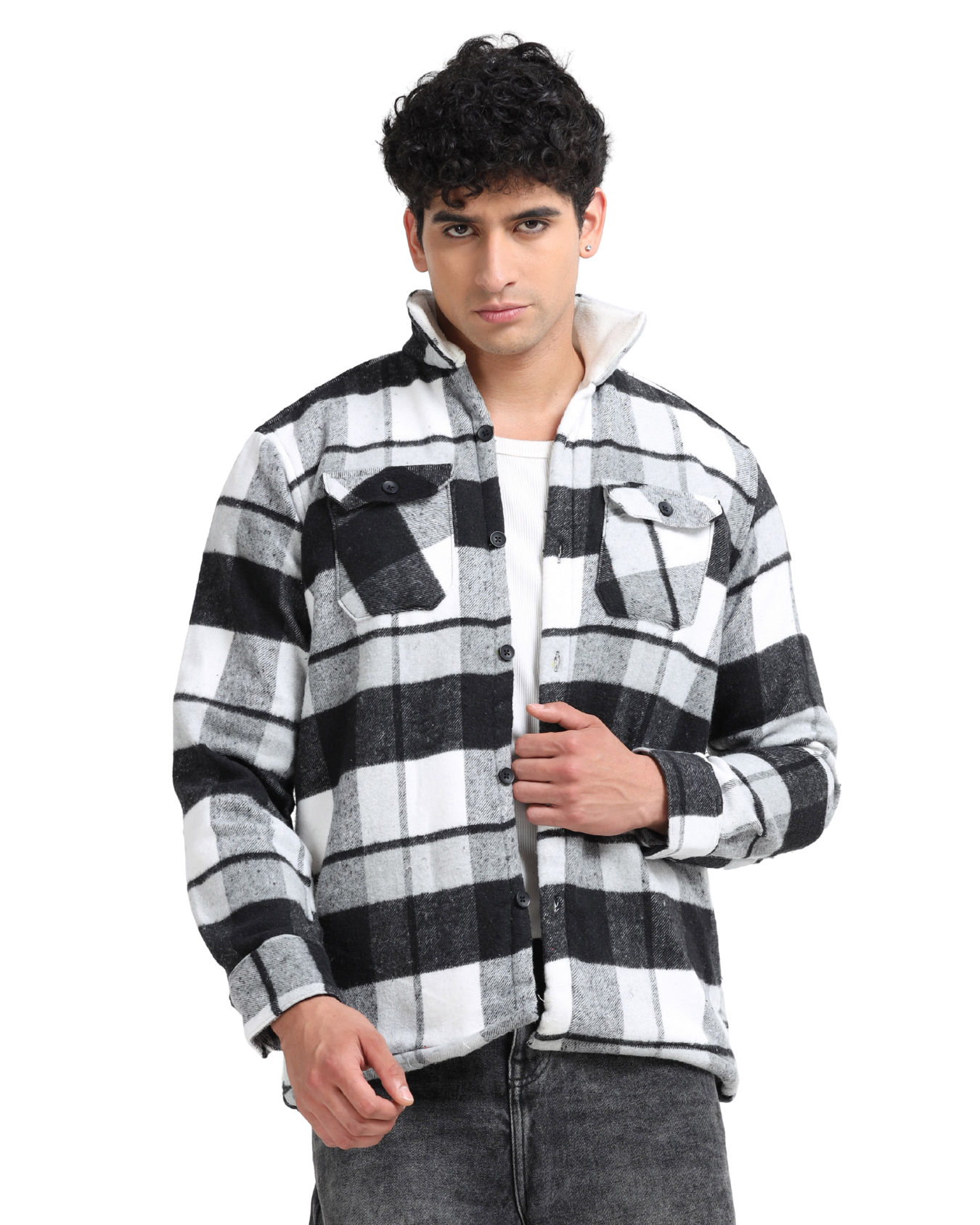 Twill Brushed Checks Full collared grey Shirt