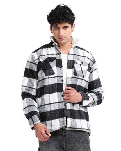Twill Brushed Checks Full collared grey Shirt