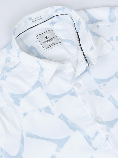 Satin Floral Print blue Shirt