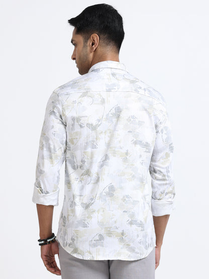 Satin Floral Print dark green Shirt