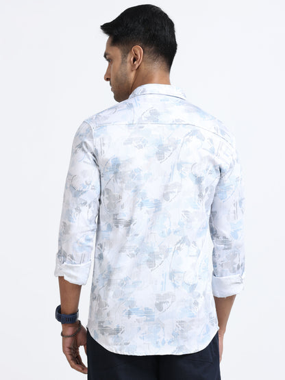 Satin Floral Print blue Shirt
