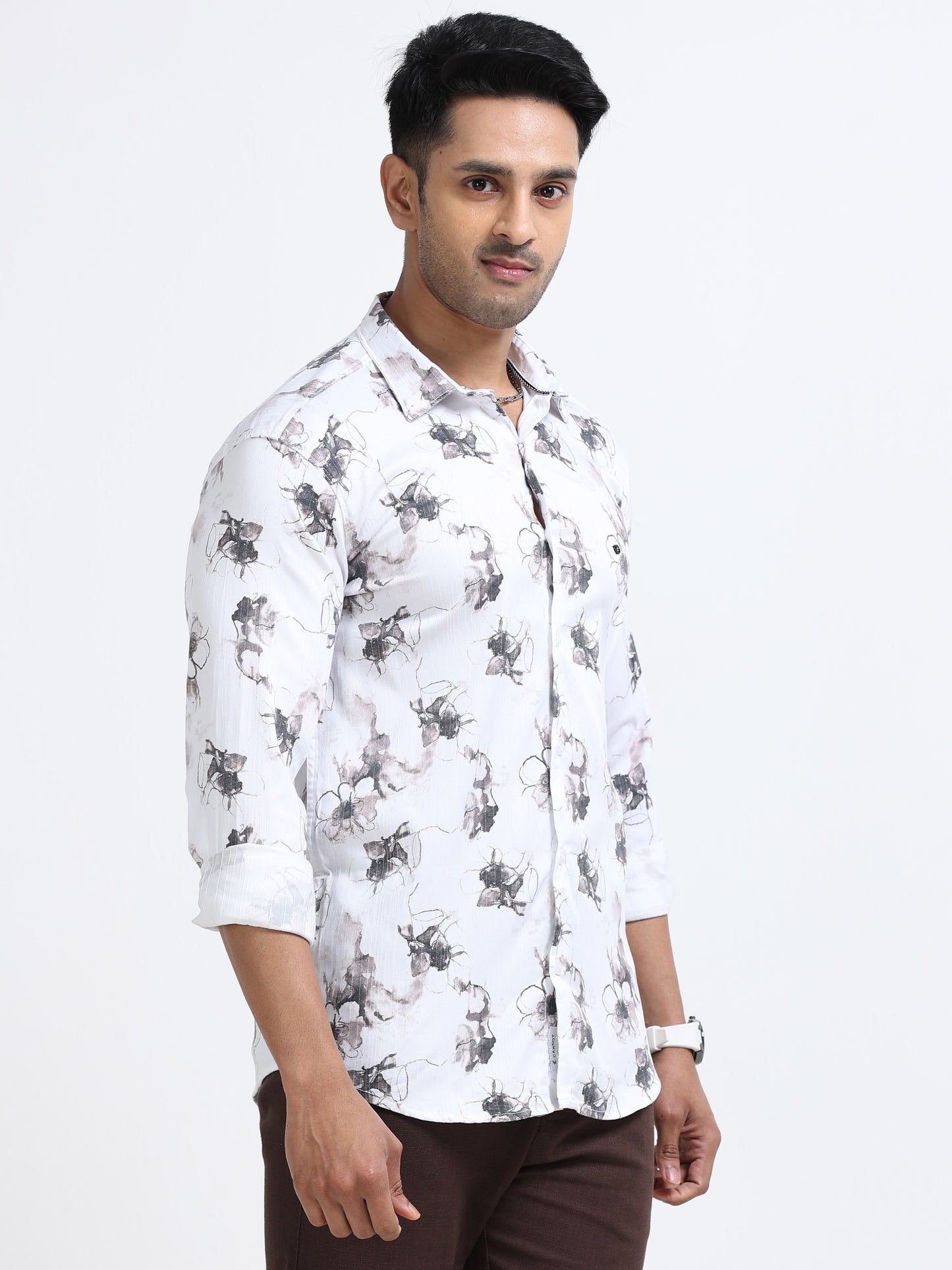 Satin Floral Print pink Shirt