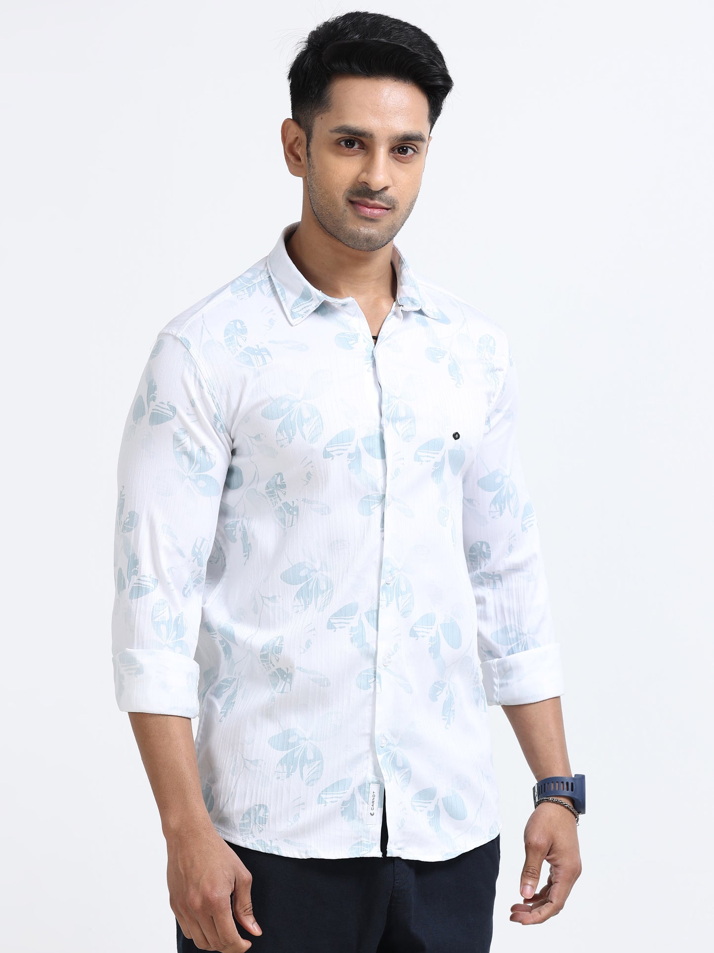Satin Floral Print green Shirt