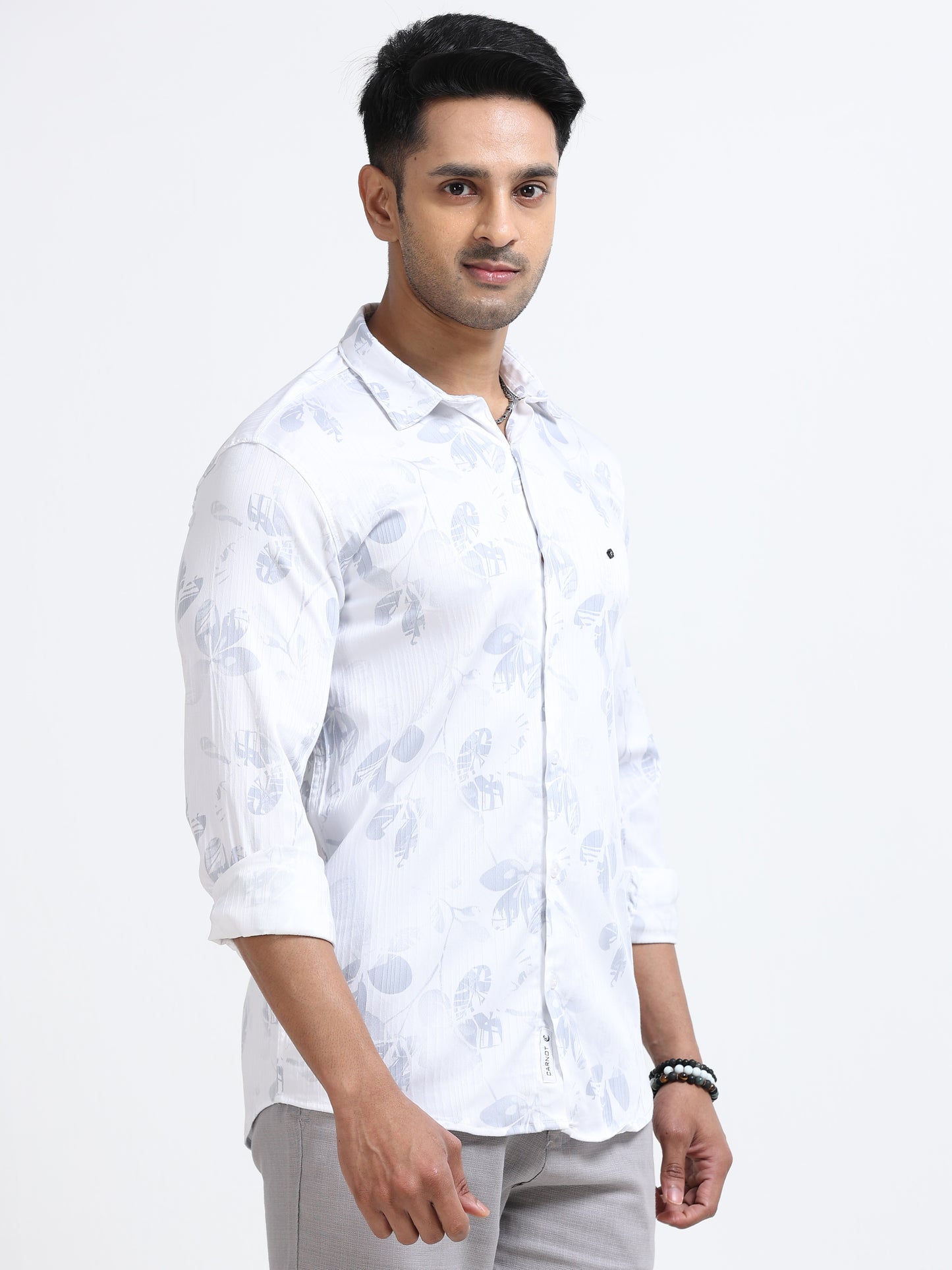 Satin Floral Print grey Shirt