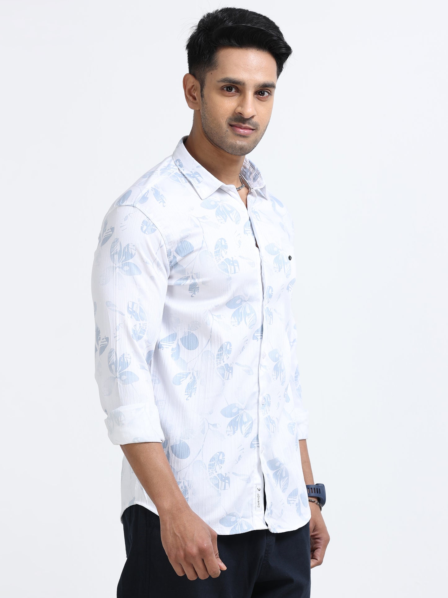 Satin Floral Print blue Shirt