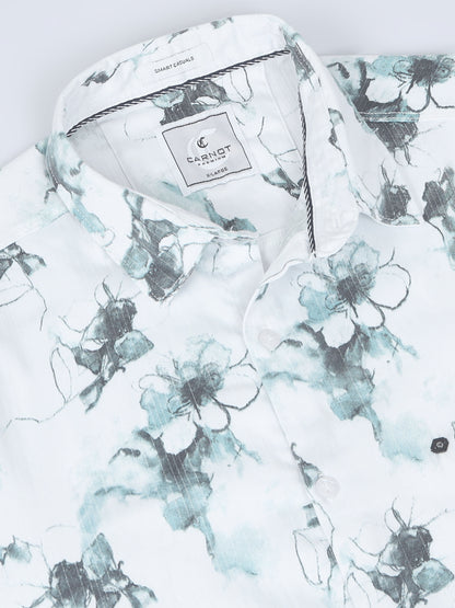 Satin Floral Print blue Shirt