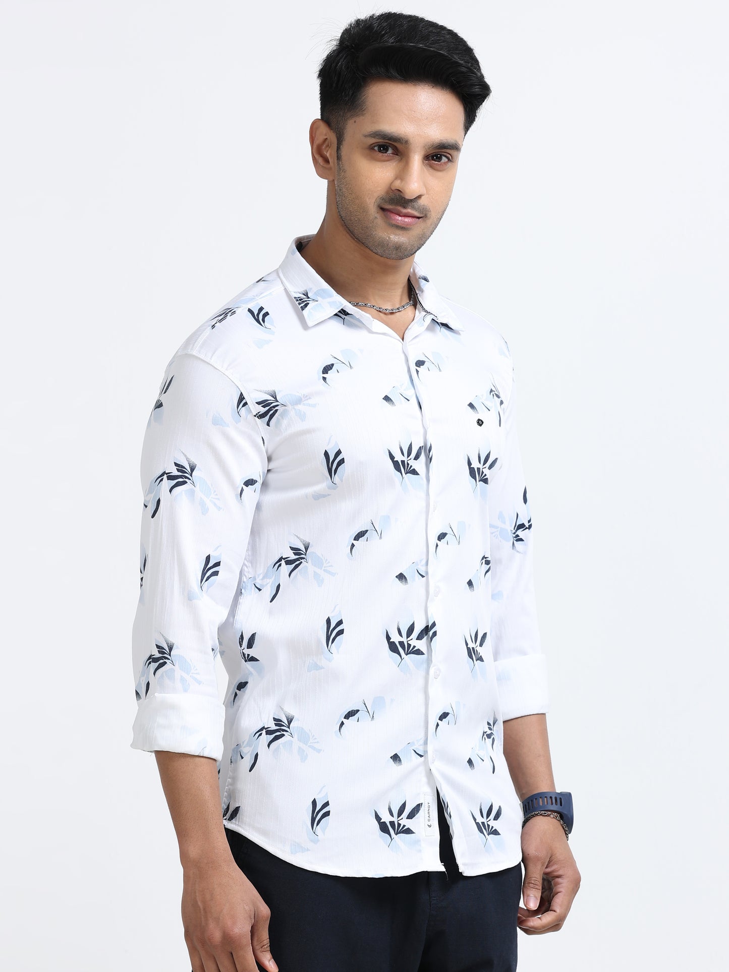 Satin Floral Print blue Shirt