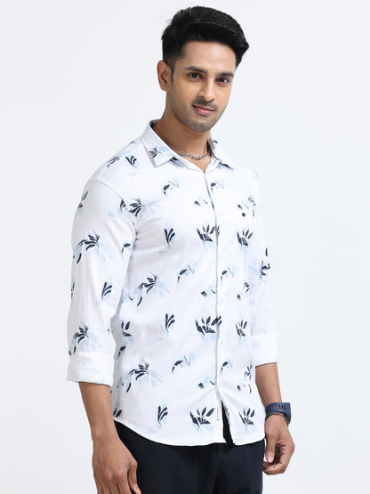 Satin Floral Print blue Shirt