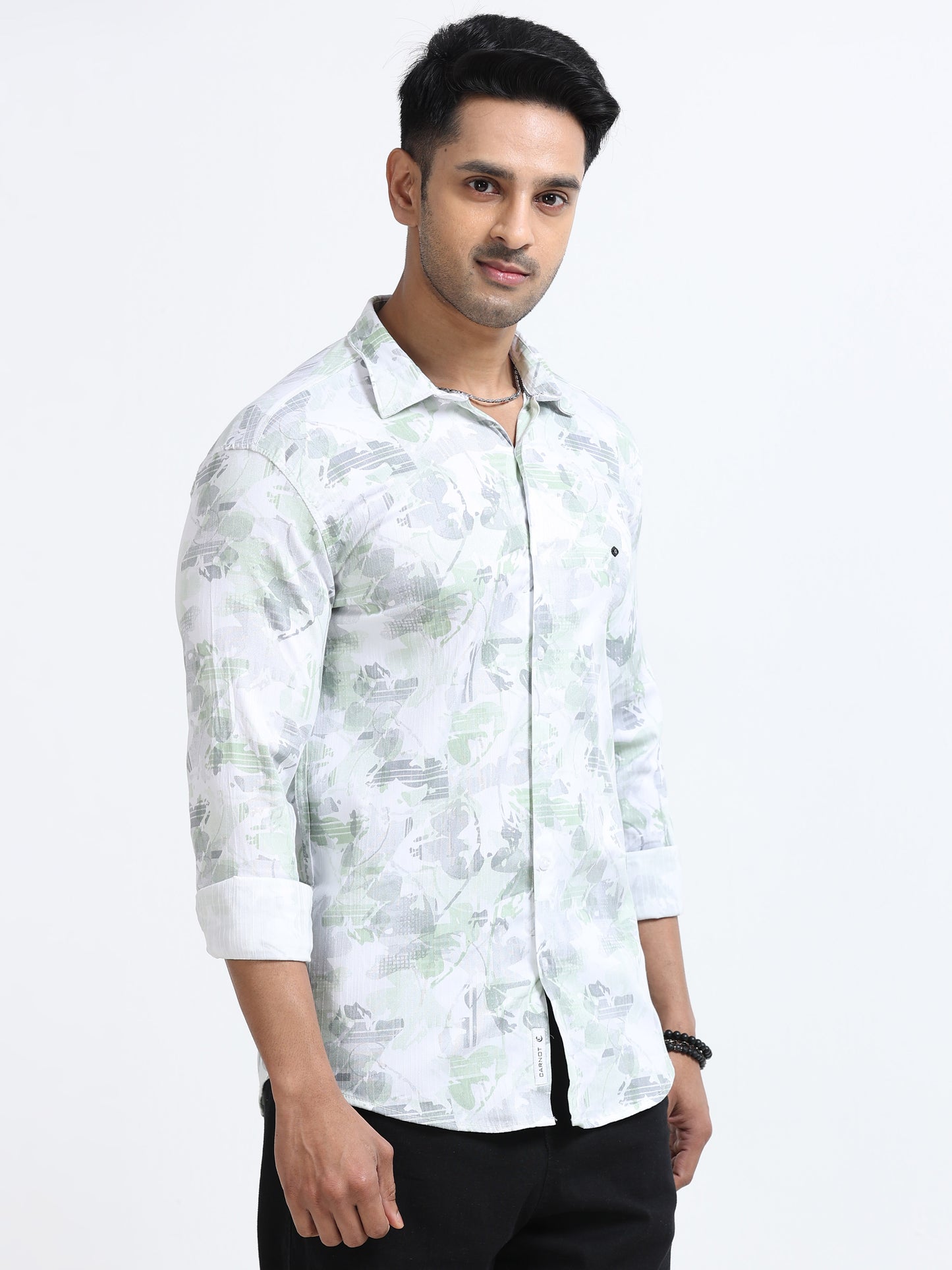 Satin Floral Print green Shirt