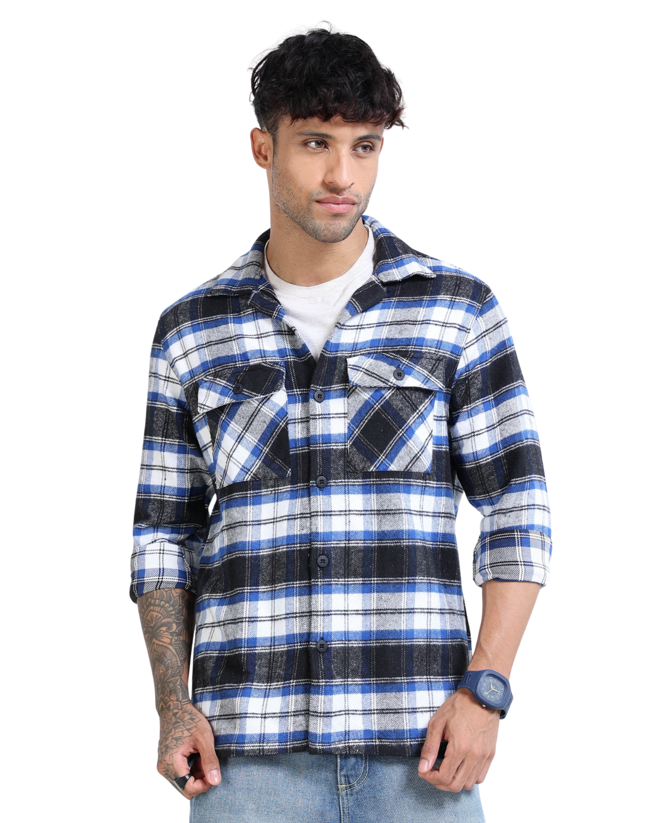 Twill Brushed Checks blue Shirt
