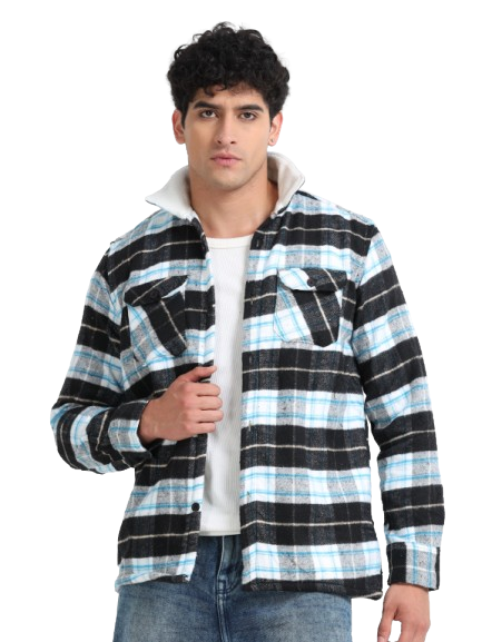 Twill Brushed Checks Full collared white Shirt
