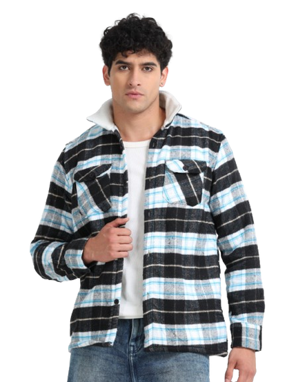 Twill Brushed Checks Full collared white Shirt