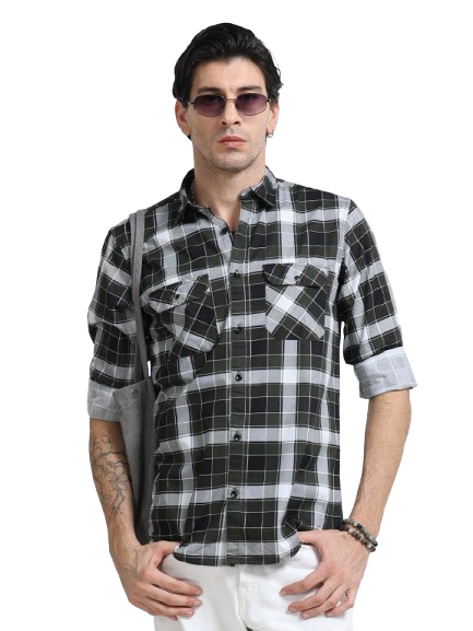 100% Cotton Twill Checks green Shirt