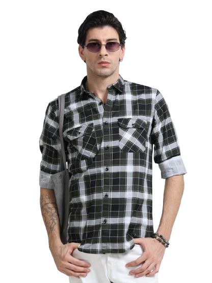 100% Cotton Twill Checks green Shirt