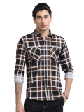 100% Cotton Twill Checks brown Shirt