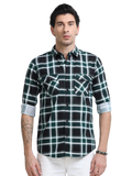 100% Cotton Twill Checks green Shirt