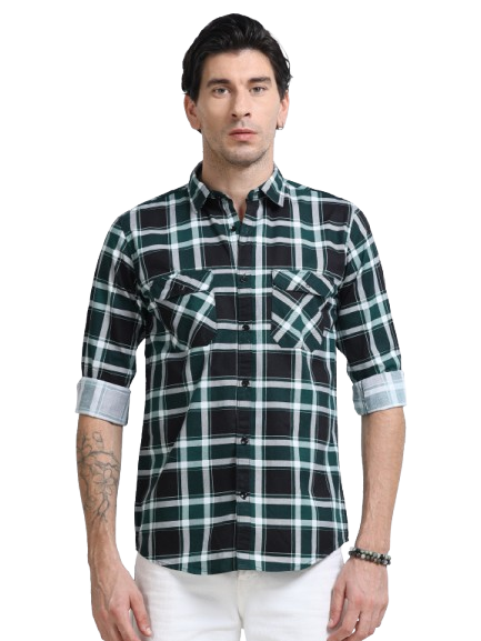 100% Cotton Twill Checks green Shirt