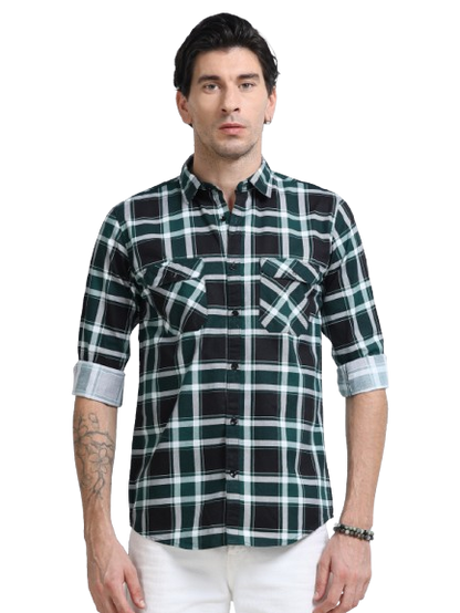 100% Cotton Twill Checks green Shirt