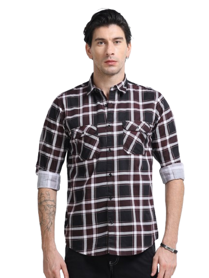 100% Cotton Twill Checks maroon Shirt