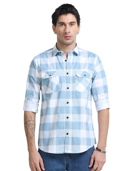 100% Cotton Twill Checks blue Shirt