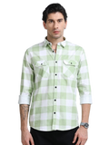 100% Cotton Twill Checks green Shirt