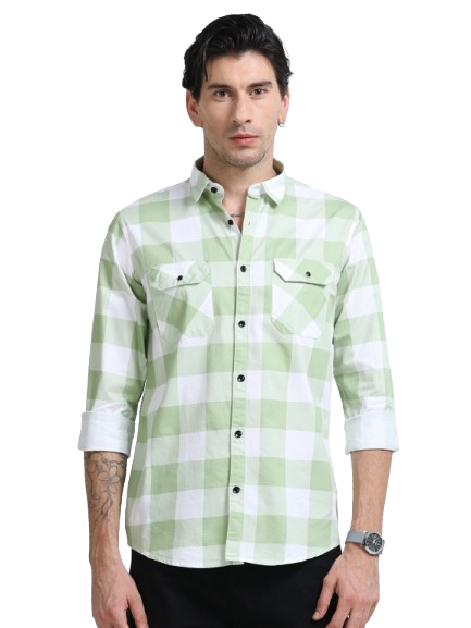 100% Cotton Twill Checks green Shirt