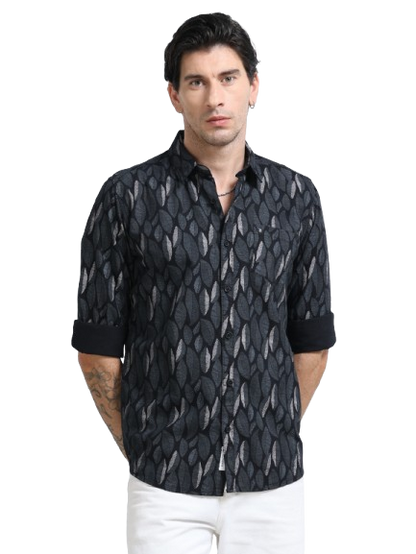 100% Cotton Oxford Print black Shirt