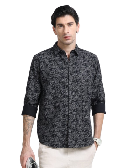 100% Cotton Oxford Print black Shirt