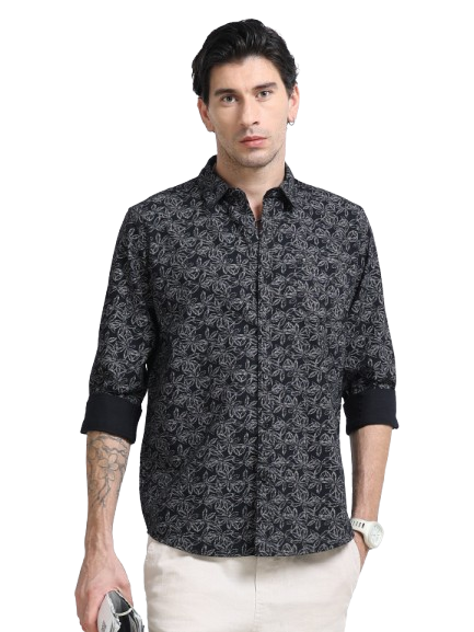 100% Cotton Oxford Print black Shirt