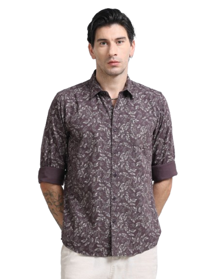 100% Cotton Oxford Print maroon Shirt